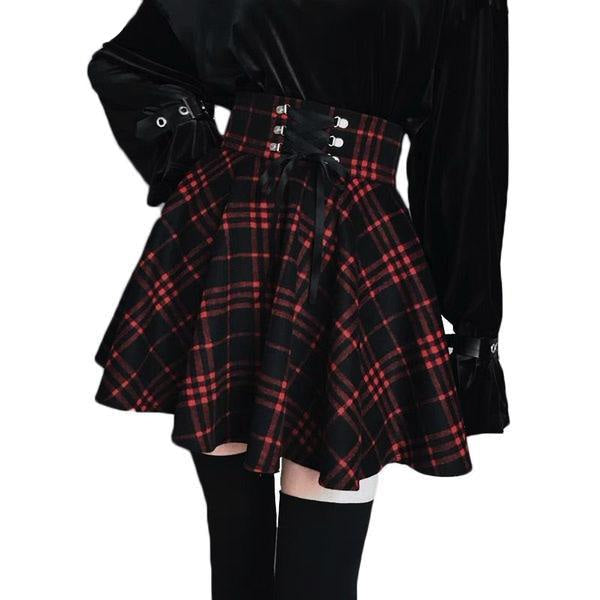 Red Plaid Punk Skirt Gothic Dark Fashion Plus Size Kawaii Babe