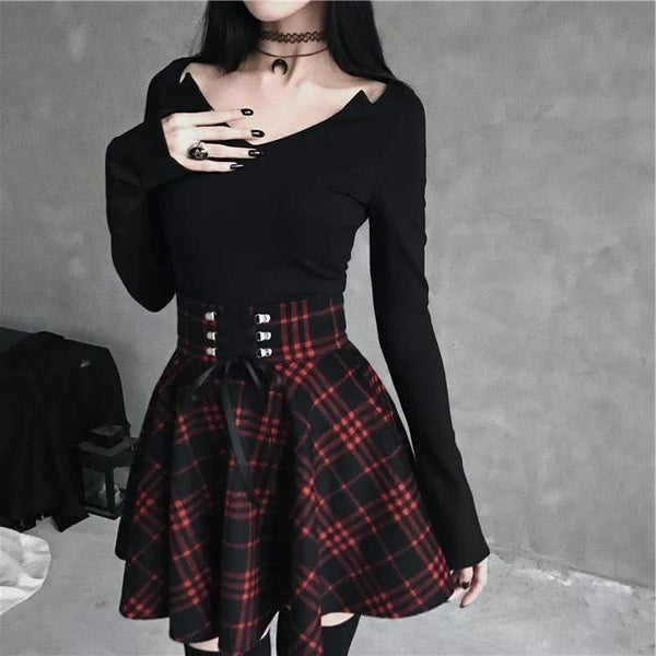 Red plaid skirt (up to 4xl) - checkerboard - checks - edgy - fairy kei - gingham