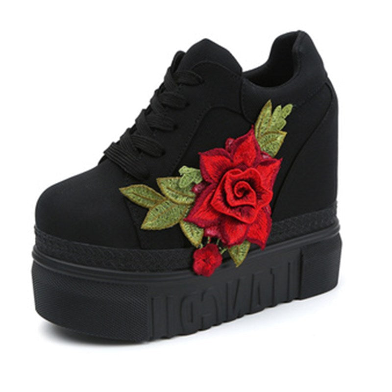 Red rose wedge sneakers - embroidered - embroidery - floral - flower - shoes