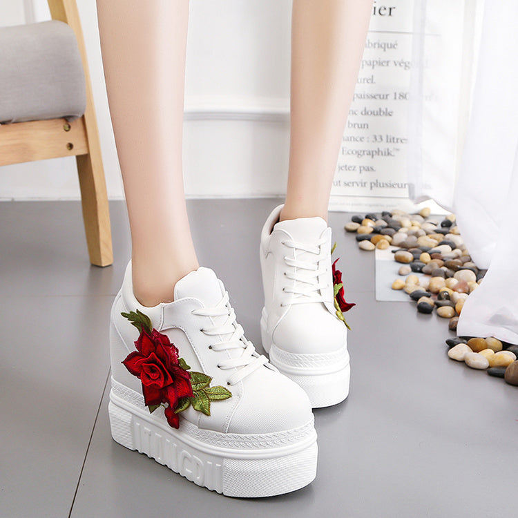 Red rose wedge sneakers - embroidered - embroidery - floral - flower - shoes