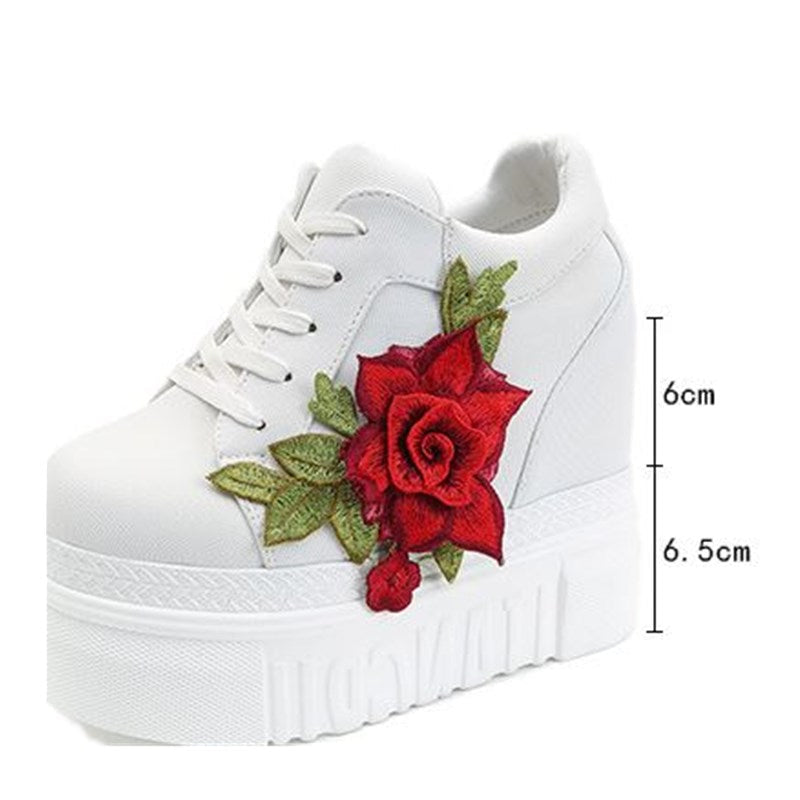 Red rose wedge sneakers - embroidered - embroidery - floral - flower - shoes