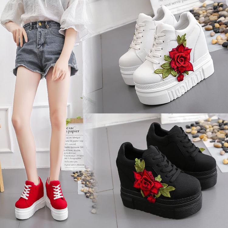 Red rose wedge sneakers - embroidered - embroidery - floral - flower - shoes