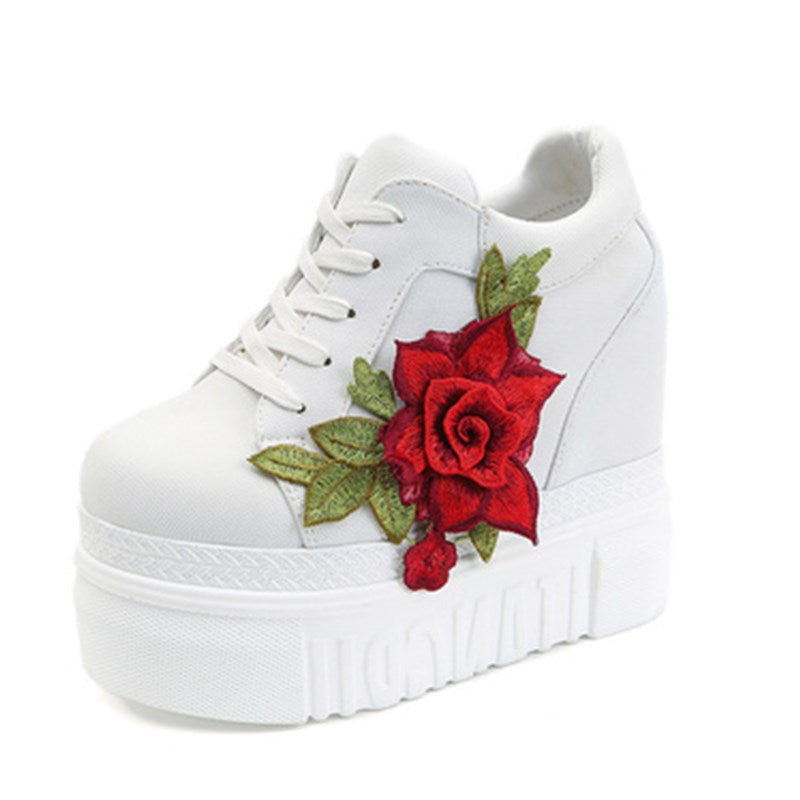 Red rose wedge sneakers - embroidered - embroidery - floral - flower - shoes