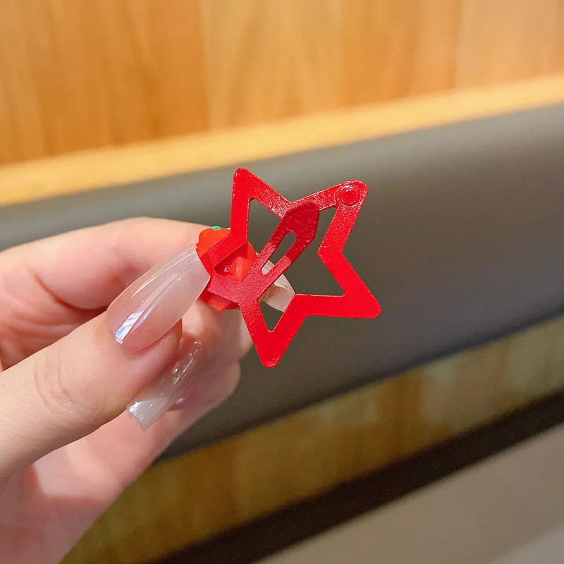 Kawaii red strawberry star hair clip set barrettes