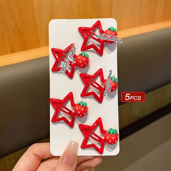 Kawaii red strawberry star hair clip set barrettes
