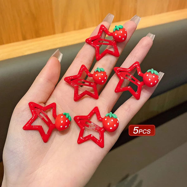 Kawaii red strawberry star hair clip set barrettes
