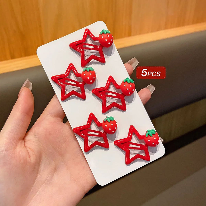 Kawaii red strawberry star hair clip set barrettes