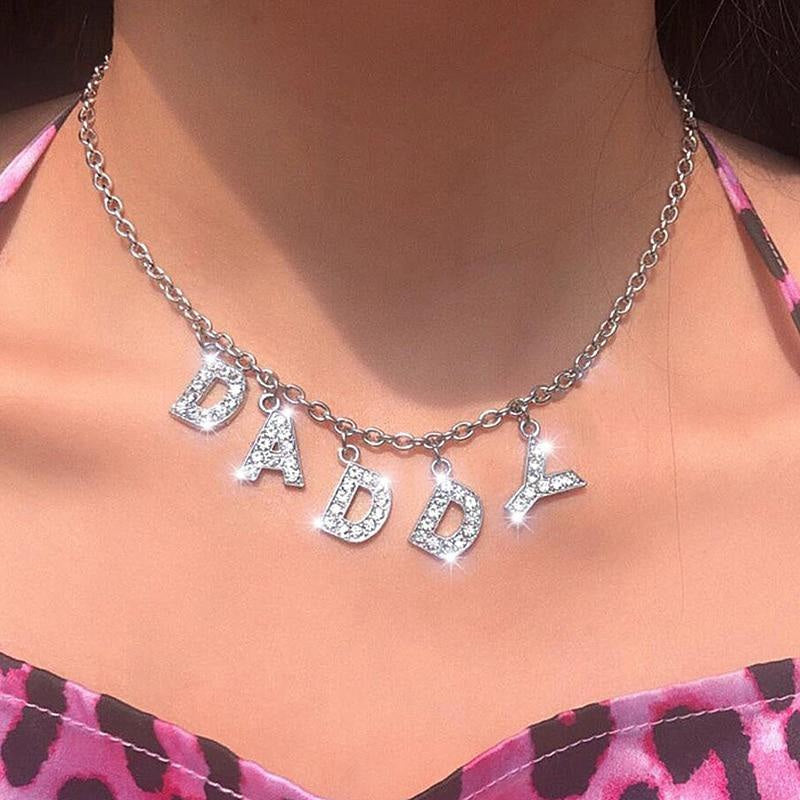 Rhinestone daddy necklace - chain necklace - choker - necklaces - custom