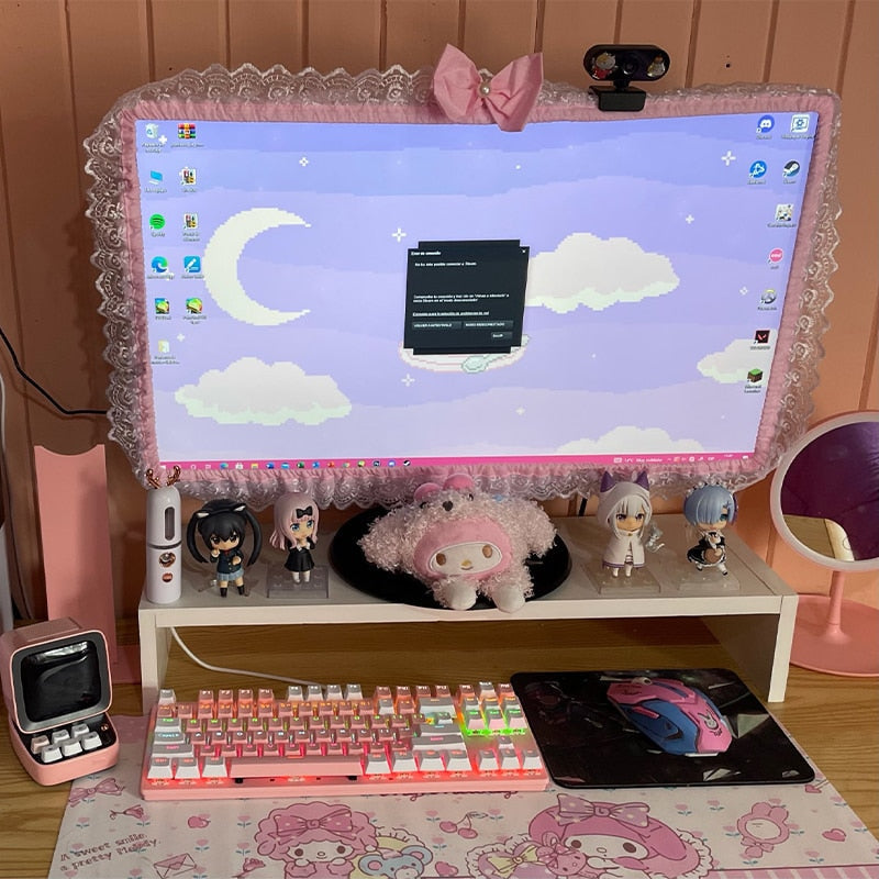 Computer Screen Top Ribbon Elegant Lace Ribbon & Bows Monitor Cover Decor | Kawaii Babe