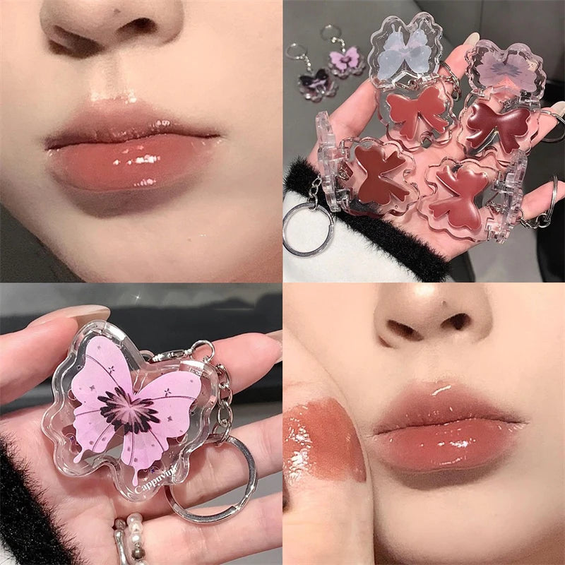 Butterfly Lip Gloss Keychain with Mirror and Cute Glossy Lip Color Butterfly Lip Gloss Keychain with Mirror and Cute Glossy Lip Color