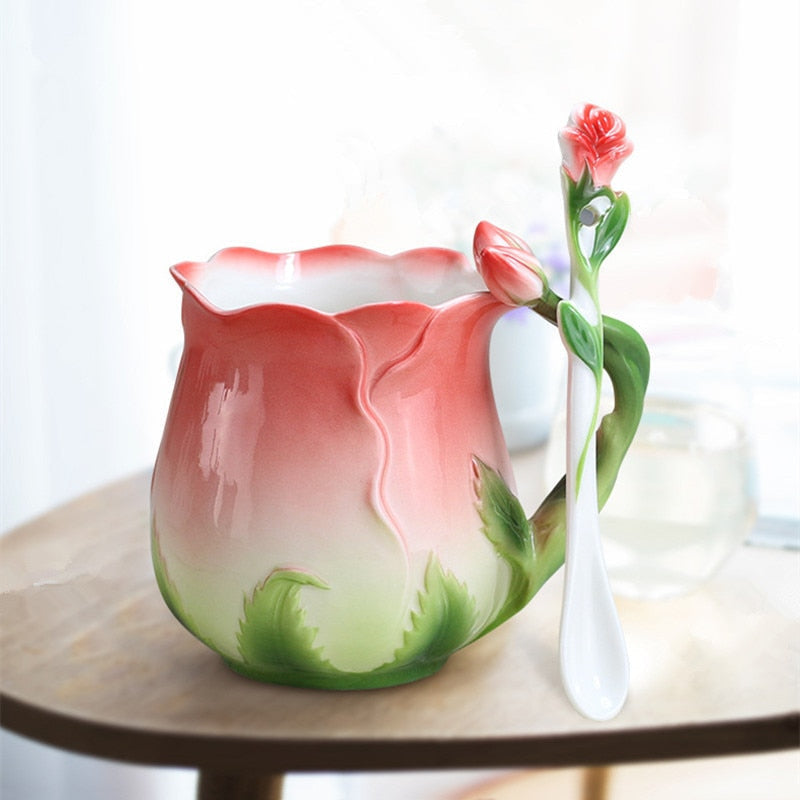 Kawaii rose flower petal ceramic floral mug coffee cup