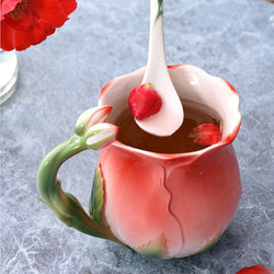 Kawaii rose flower petal ceramic floral mug coffee cup