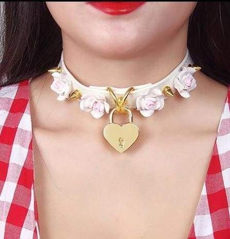 Rose locket collar - buckle - cat collar - choker - necklace - chokers