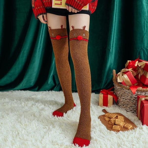 Rudolph thigh highs - deer - furry - fuzzy socks - knee high - highs