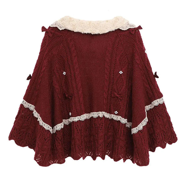 Ruffled doily red cape - cape - cardigan - coat - doily - kawaii