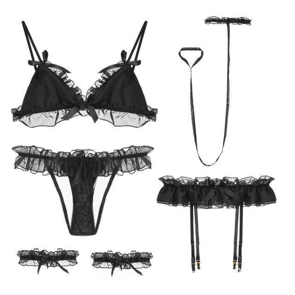 Kawaii Ruffled Lingerie Set With Garter Belt  Kawaii Babe