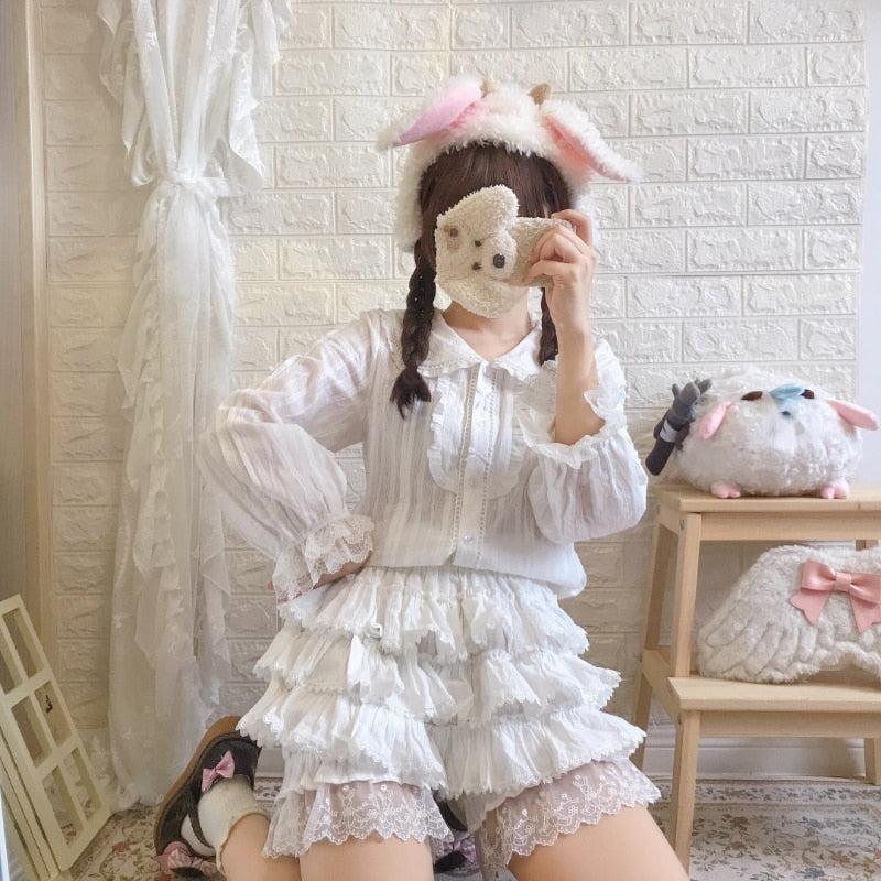 Ruffled white bloomer shorts - kawaii - ruffled - ruffles - shorts