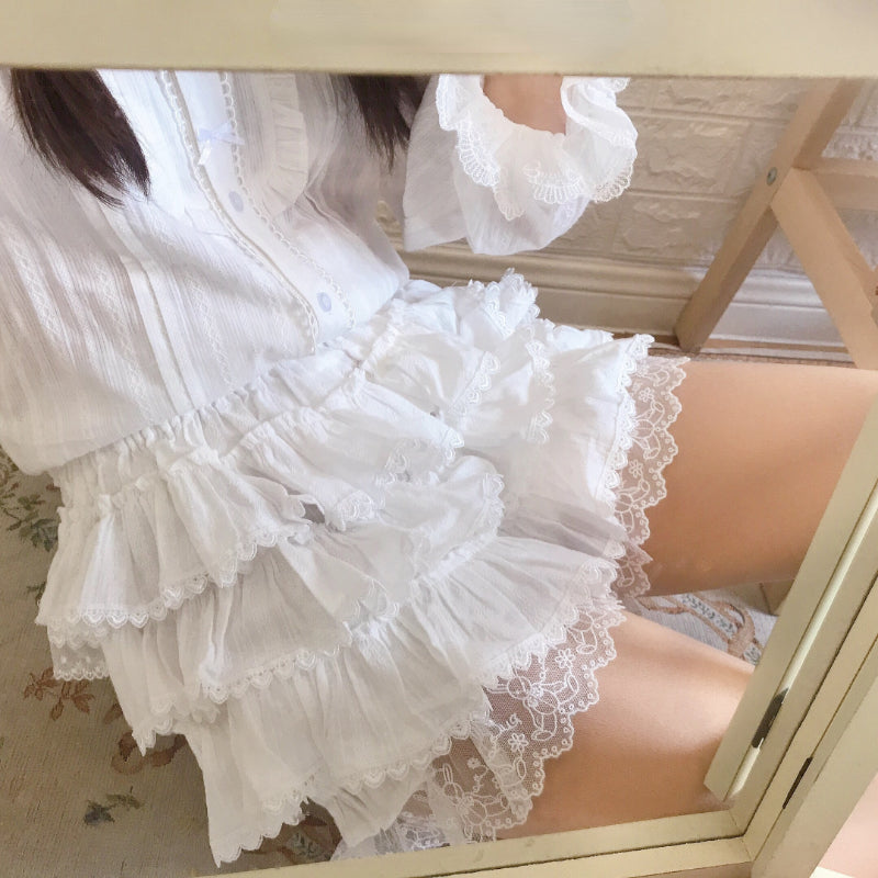 Ruffled white bloomer shorts - kawaii - ruffled - ruffles - shorts