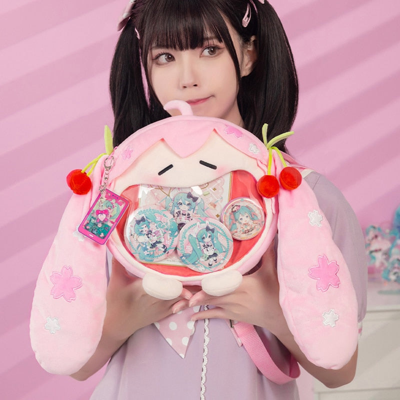 anime vocaloid miku hatsune backpack pu leather girls white purse Kawaii Sakura Blossom Hatsune Miku Backpack Bag