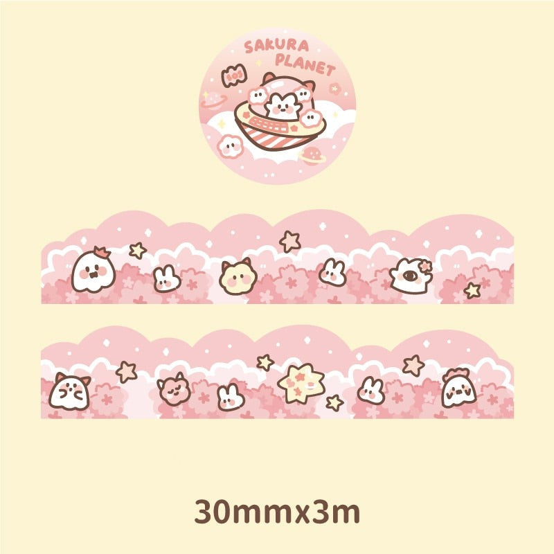 Sakura blossom washi tape - cats - kawaii - stationery - stickers - tape