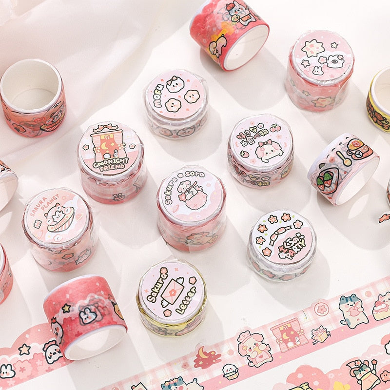 Sakura blossom washi tape - cats - kawaii - stationery - stickers - tape