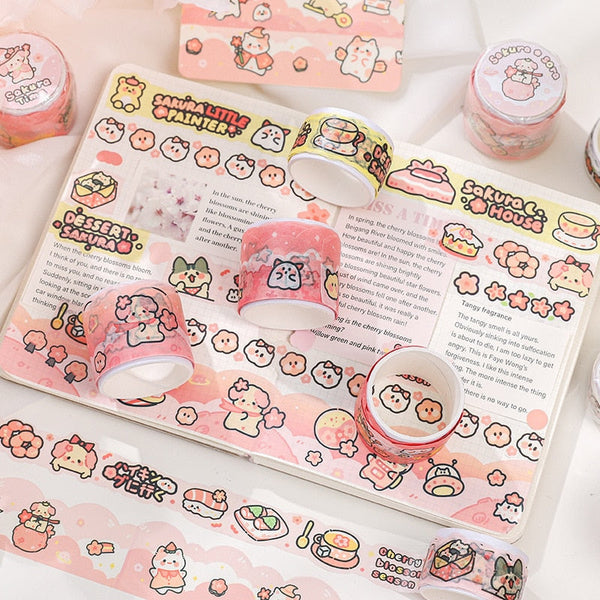 Sakura blossom washi tape - cats - kawaii - stationery - stickers - tape