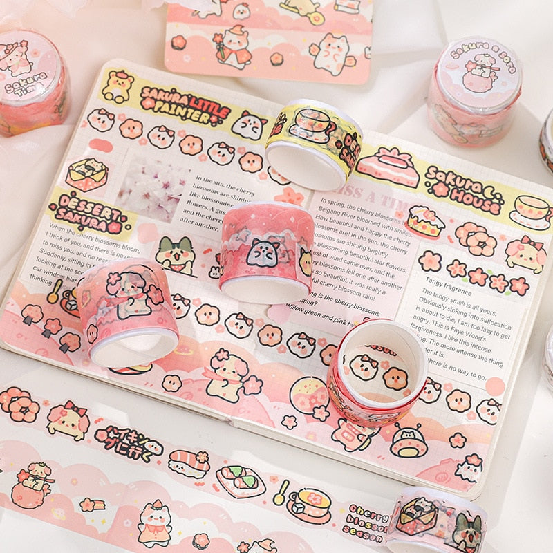 Sakura blossom washi tape - cats - kawaii - stationery - stickers - tape