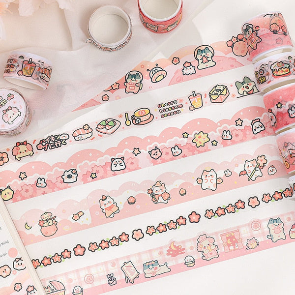 Sakura blossom washi tape - cats - kawaii - stationery - stickers - tape