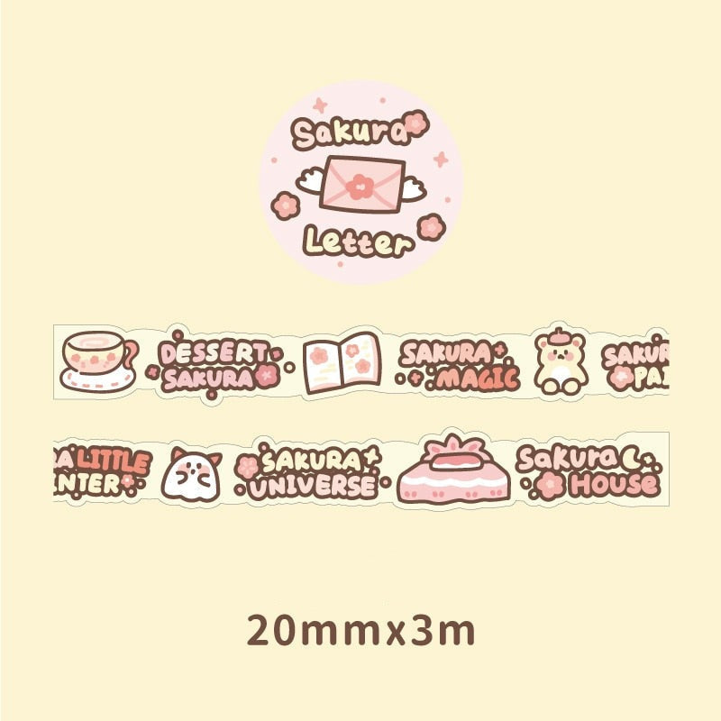 Sakura blossom washi tape - cats - kawaii - stationery - stickers - tape