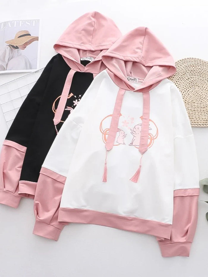 Kawaii Cherry Blossom Sakura Bunny Hoodie Long Sleeve Top
