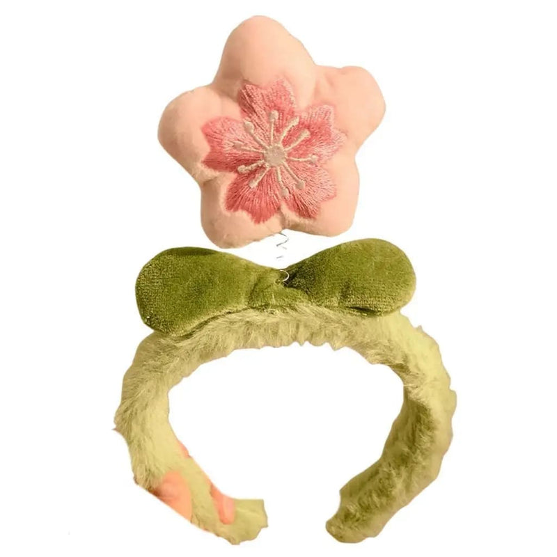Kawaii sakura cherry blossom pink green plush hair headband