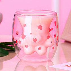 Sakura hearts paw cup - cats - cherry blossom - drinkware - kawaii - kitchenware