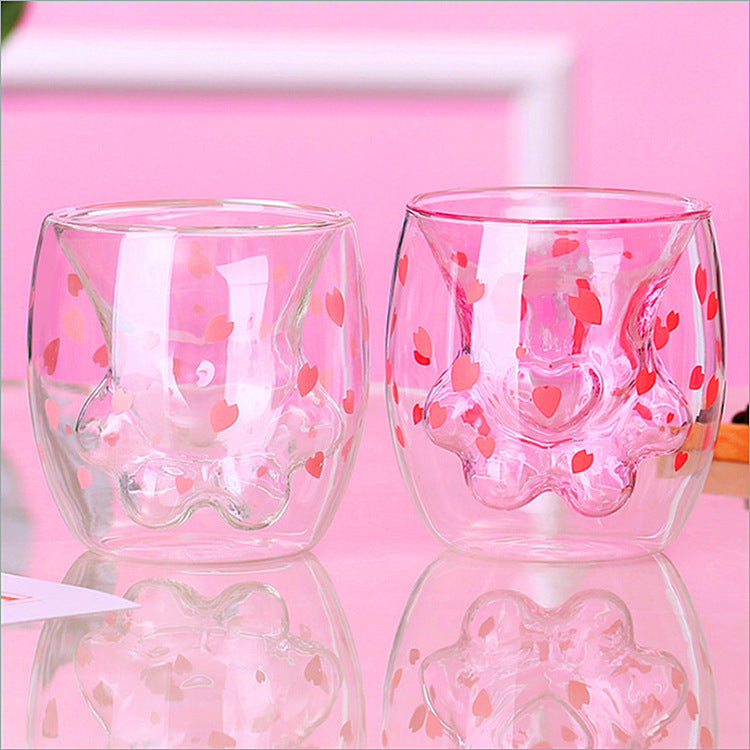 Sakura hearts paw cup - cats - cherry blossom - drinkware - kawaii - kitchenware