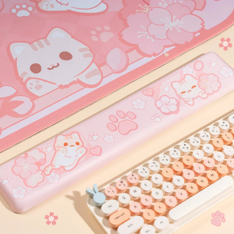 Sakura neko keyboard wrist rest - cats - cherry blossom - blossoms - gamer