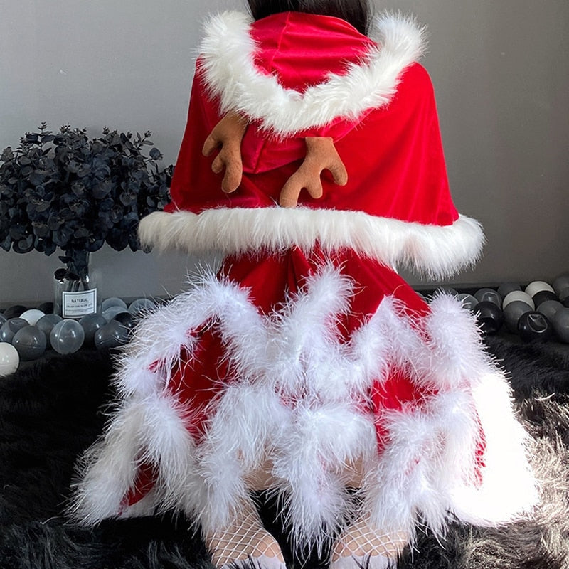 Santa's Lil Helper Cosplay Dress Set Christmas Holiday Kawaii Babe Without Cloak Santa's Lil Helper Cosplay Dress Set Christmas Holiday Kawaii Babe Without Cloak