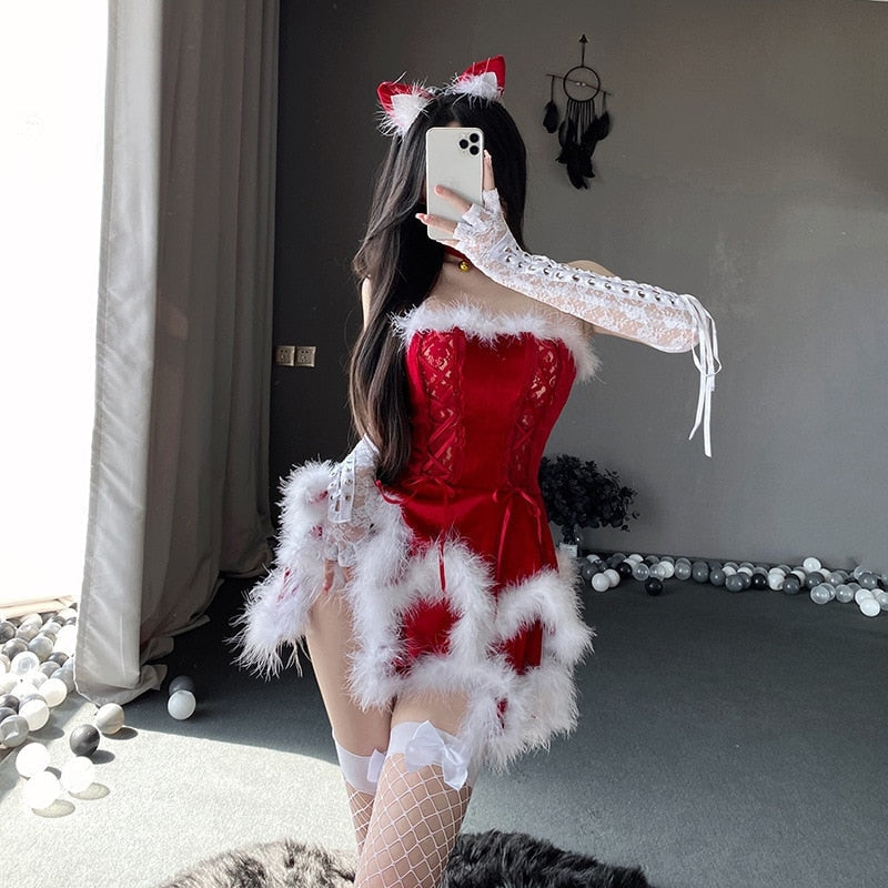 Li Helper Santa Santa's Lil Helper Cosplay Dress Set Christmas Holiday Kawaii Babe