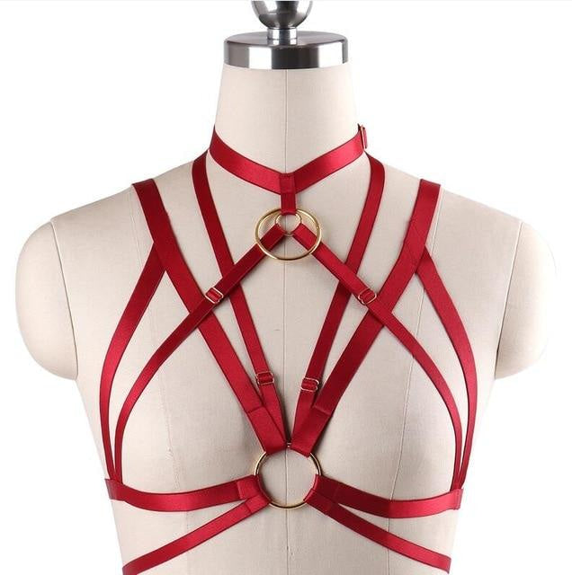 Satin o ring harness - bra - cage - chest harness - choker