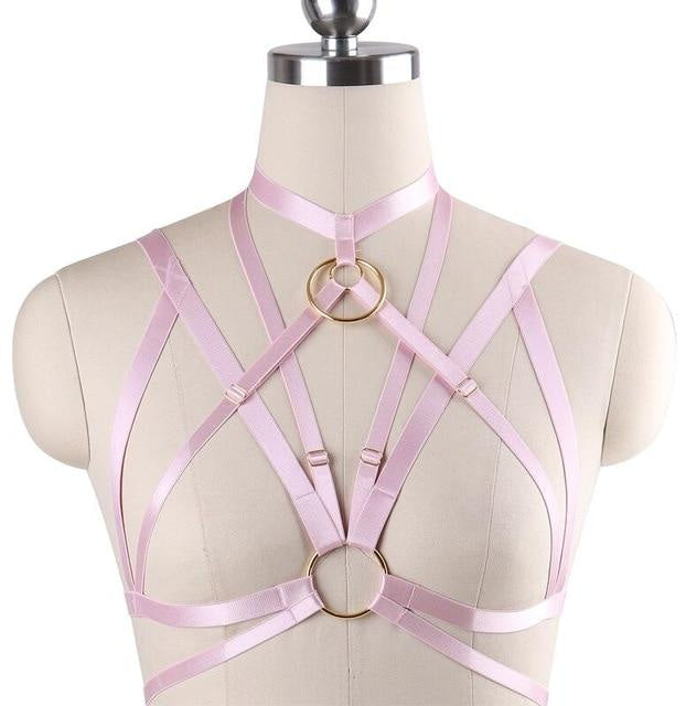 Satin o ring harness - bra - cage - chest harness - choker