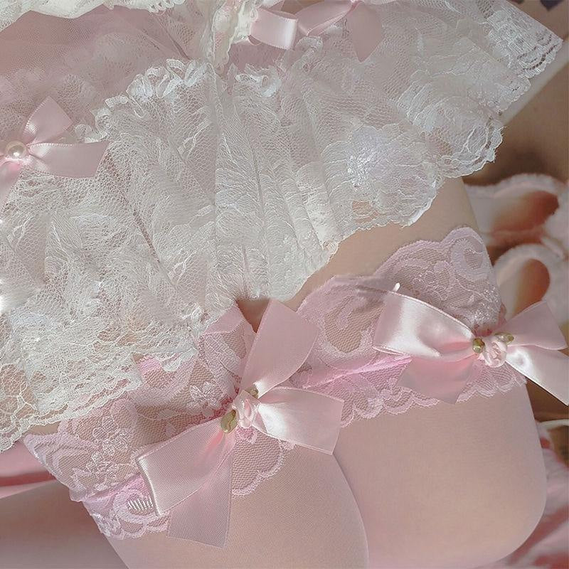 Sheer babygirl bow stockings - bows - dollette - ethereal - fae - faecore