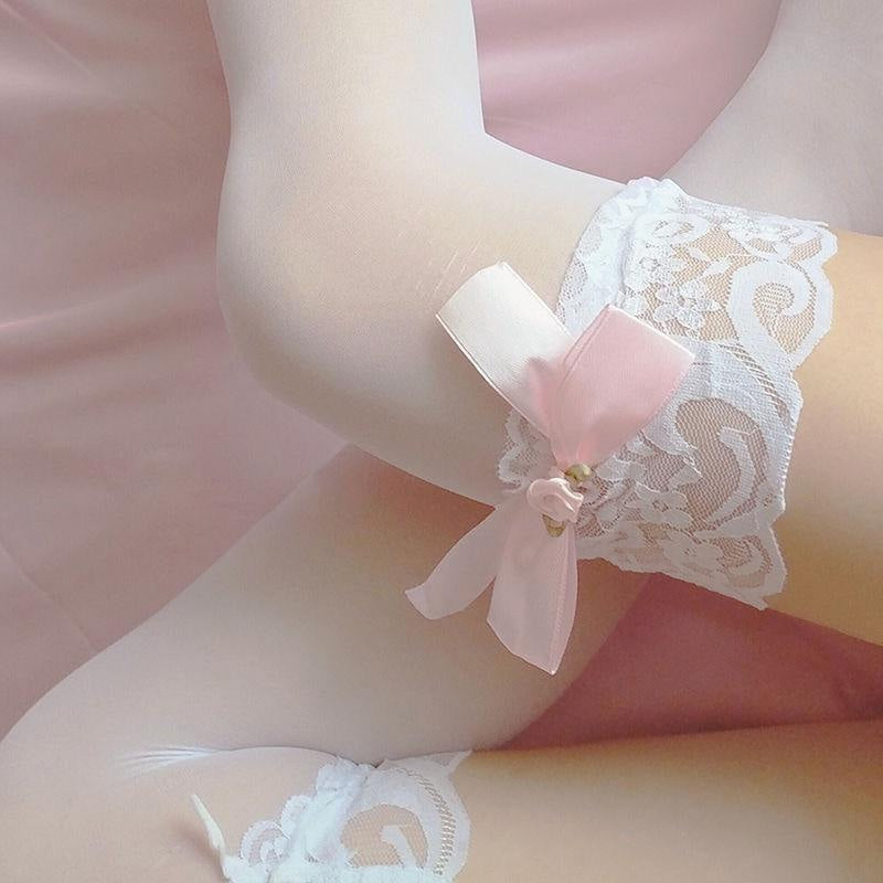 Sheer babygirl bow stockings - bows - dollette - ethereal - fae - faecore