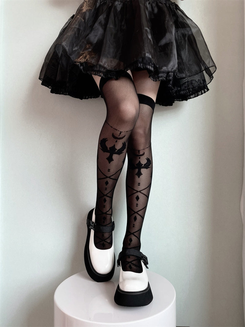 Kawaii Lolita Breathable Cute Kitty Cat Nightclub Stockings Black