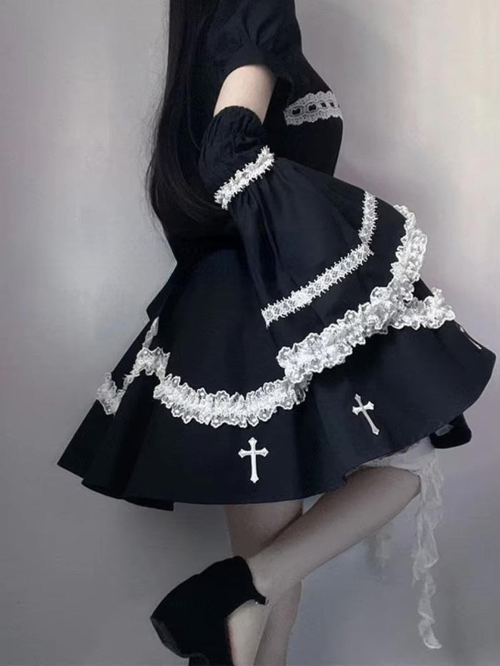 maid dresses The Square Neck French Dress L'cole Des Femmes Platform shoes Thigh Traditional Maid Costume for Women