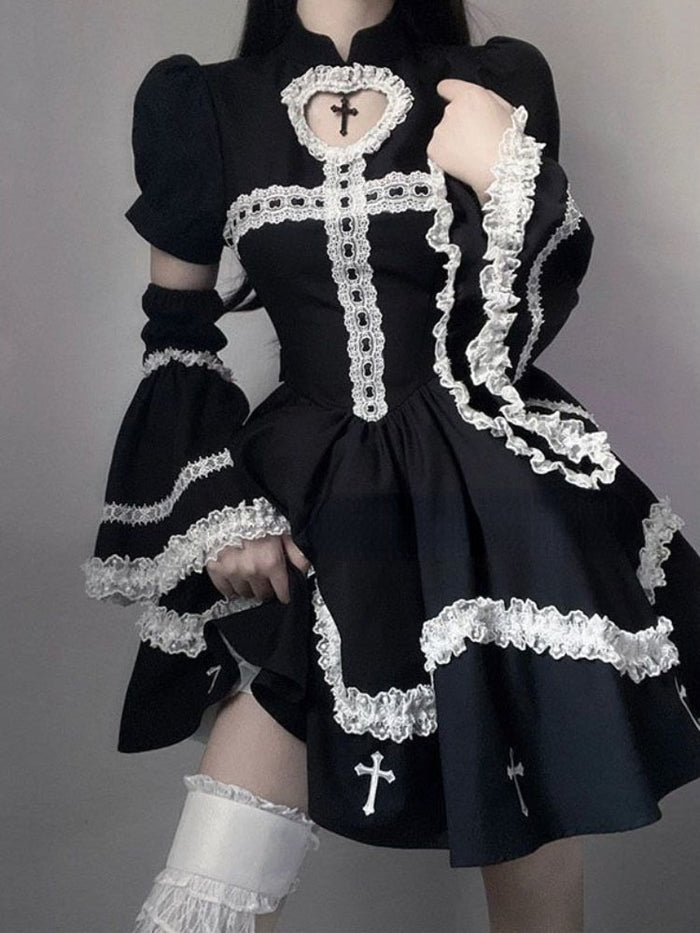 The Sinning Maid Dress Flared Sleeves Lace Embroidery | Kawaii Babe