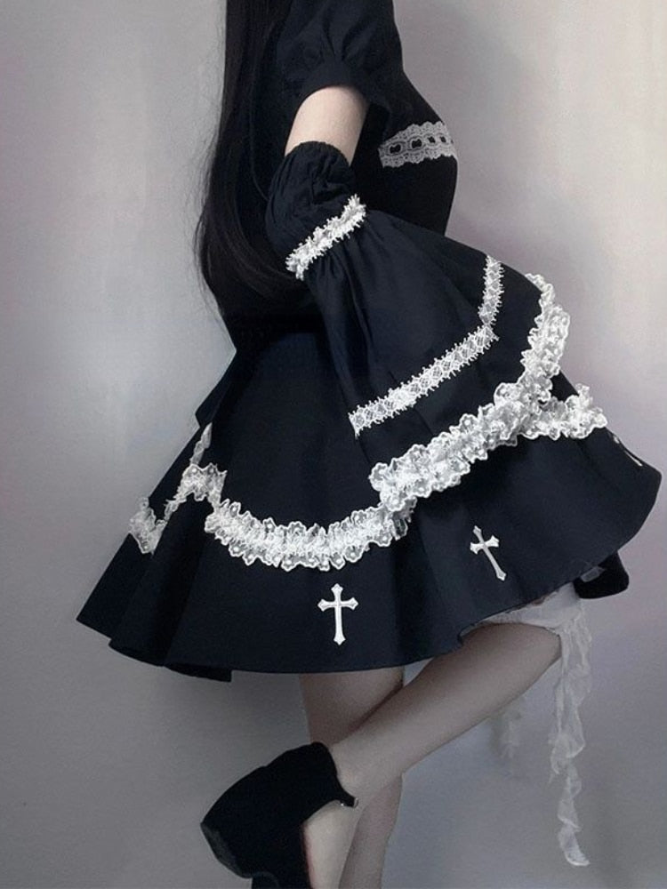 The sinning maid dress - cross - dress - embroidery - goth - gothic