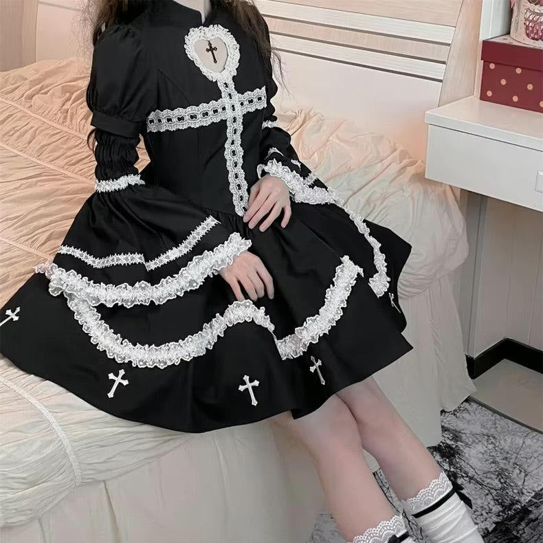 The sinning maid dress - cross - dress - embroidery - goth - gothic