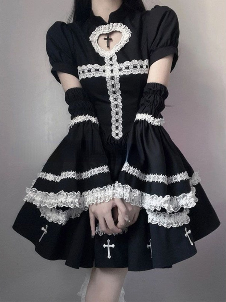 The sinning maid dress - cross - dress - embroidery - goth - gothic