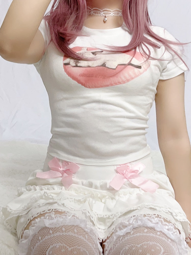 Sleepy bun tee - angelcore - angelic - belly shirt - bunnies - bunny rabbits