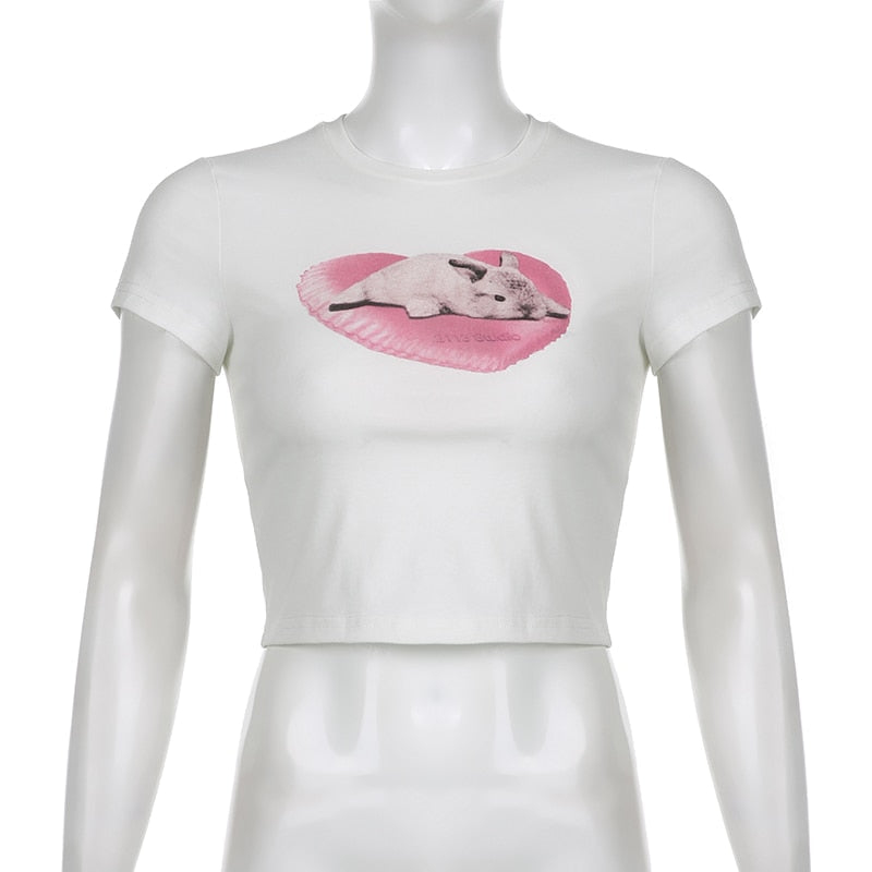 Sleepy bun tee - angelcore - angelic - belly shirt - bunnies - bunny rabbits