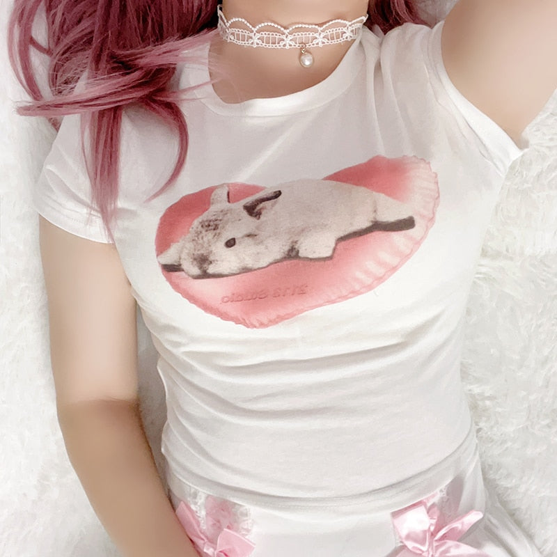 Sleepy bun tee - angelcore - angelic - belly shirt - bunnies - bunny rabbits