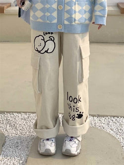 Sleepy puppy corduroy cargo pants - cargo - cords - corduroy - kawaii - pants